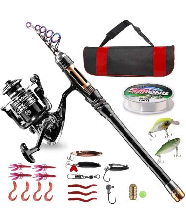 Angelrute set complete Hassokon carbon fiber fishing rod telescopic vocrute and coil combo kit with fishing cord fishing bait set and carrying bag for children adult salt water sweet water fishing 2.7m