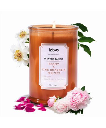 IZIDDO Scented Candles for Home Peony & Leather Candle 10oz Natural Handmade Candles Gifts for Women & Men Candle Jars in Brown Peony & Musk 10 oz(Brown)