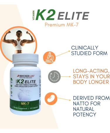 Bricker Labs K2 Elite Vitamin K2 MK-7 Supplement 160mcg Supports Bone & Heart Health Calcium Absorption & Circulation Non-GMO 60 Capsules - Buy Online on GoSupps.com