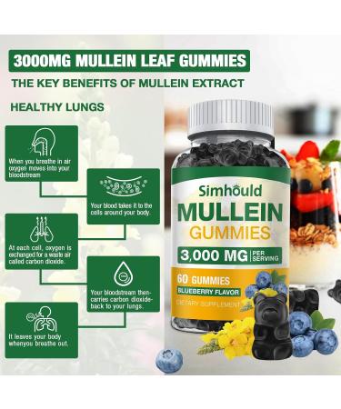 Simhould 1 Pack Sugar Free 3000MG Mullein Gummies - Lung Cleanse Mullein Leaf Extract Supplement for Respiratory Organic Mullein Drops with Quercetin & Bromelain for Lung Digestive Health & Immune - Buy Online on GoSupps.com
