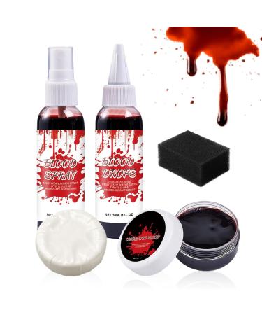 Halloween Fake Blood Kit | Coagulated Gel Blood Kit with Cleansing Soap Washable Zombie Vampire Costume Accessories for Film Cosplay Theme Party Photo Prop Stage