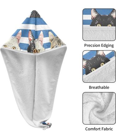 Blue White Striped Cat Hair Towel 2 Pack - Super Absorbent Quick Dry Turbans for Women & Girls - Buy Online on GoSupps.com