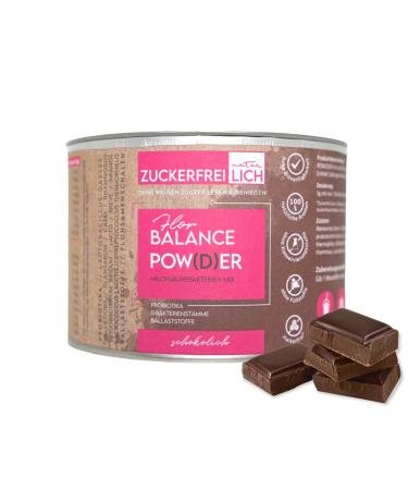 Free of sugar Florbalance powder vegan chocolate 150g without sugar with psyllium husks and lactic acid bacteria healthy intestinal flora & intestinal health valuable probiotics & prebiotics chocolate chocolate - Buy Online on GoSupps.com