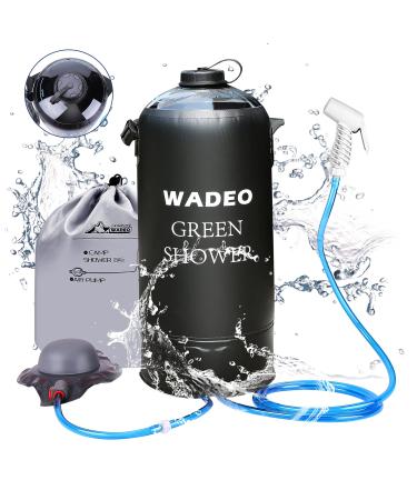WADEO Upgraded Camping Shower, 12L 3 Gallons Portable Pressure Camping Shower Bag with Screw Lid, Pressure Foot Pump and Shower Nozzle for Beach Camping Swim Travel Hiking Trip Black