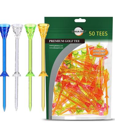 ENHUA GOLF Plastic Tees,3 1/4 Inch Long,Frictionless Step Golf Tee Bulk,Small Cup,Durable Reusable and Unbreakable 100-Mixcolor