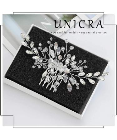 Unicra Bride Wedding Hair Comb Crystal Hair Accessories Bridal Flower Hair Pieces for Women and Girls (Silver) - Buy Online on GoSupps.com