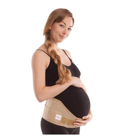 GABRIALLA Elastic Pregnancy Belly Band for Pregnant Women Baby Safe Design Adjustable & Breathable Maternity Belt Improve Posture and Relieves Back Joint & Hip Strain (MS-96 Beige M) Medium Beige
