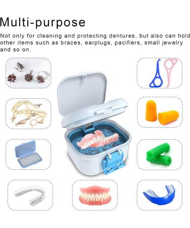 BVN Leakproof Denture Cup Upgraded Carrying Storage Denture Cup for Soaking Dentures Denture Bath Box with Filter Travel Retainer Cleaning Case (White+Blue). - Buy Online on GoSupps.com