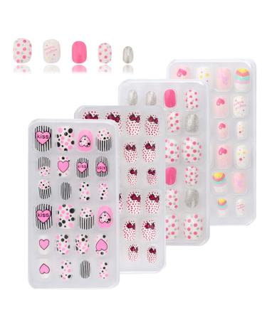 Savita 96 pieces 4 boxes children wrong nails colorful pre -glue full cover short wrong nails fake nails for girls children nail art decoration silver