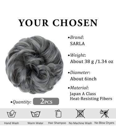 SARLA 2PCS Dark Grey Scrunchies - Wavy Curly Synthetic Hair Bun Extensions for Women & Girls - Buy Online on GoSupps.com