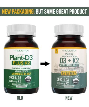 Organic Plant D3 + K2 5000 IU | Raw & Vegan | 100% Whole Food | Enhanced Digestion | Prebiotic & Superfood Complex | 60 Count - Buy Online on GoSupps.com