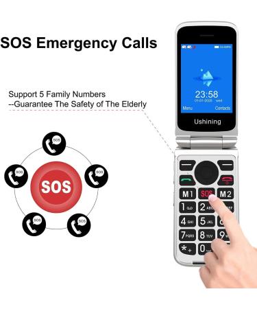USHINING Senior Big Button Flip Phone | Dual SIM Unlocked | 2.8 Large Screen | SOS Button | FM Radio | Torch | Charging Cradle - Red - Buy Online on GoSupps.com