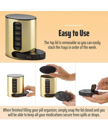 Premium Daily Pill Organizer - 4 Times a Day Medication Reminder - Stackable Weekly AM/PM Pill Box for Vitamins & Supplements - Gold - Buy Online on GoSupps.com