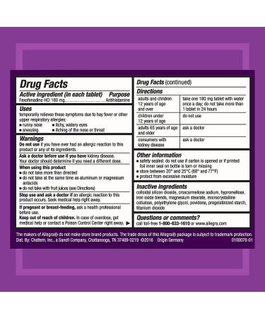 Allegra 24 Hour Indoor and Outdoor Allergy Relief 180mg 55 Tablets Pack of 2 (110 ct.) - Buy Online on GoSupps.com