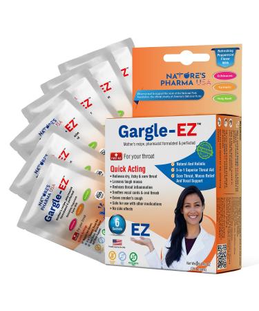 GARGLE-EZ Sore Throat Gargle Solution, Throat Allergy, Mucus Relief, Vocal Care, Made in USA. Natural Sore Throat Medicine for Adults, Throat Remedy, Sore Throat Relief - Peppermint Flavor (6 Packs) 6 Count (Pack of 1)