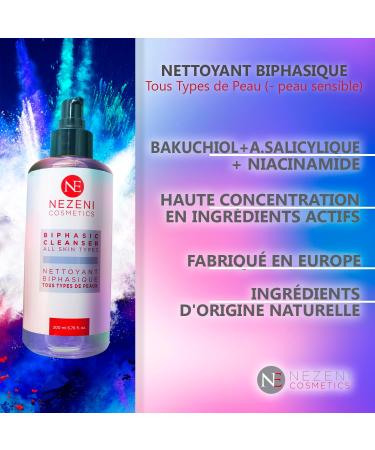 Nezeni BIPHASE Cleanser 200 ml | Niacinamide Salicylic Acid Bakuchiol Vit C | 9 active ingredients | Vegan | For normal combination and oily skin | LOW IN PRESERVATIVES - Buy Online on GoSupps.com