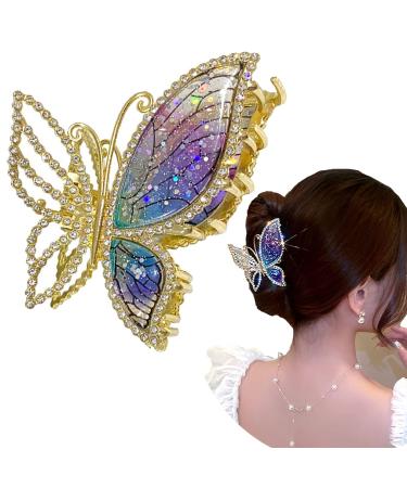 Butterfly Hair Claw Rhinestone Hair Clips Hair Accessories for Women Girls Purple Butterfly Metal with Diamond Exquisite Design Hair Claw Clip Big Nonslip Hair Decoration Style3