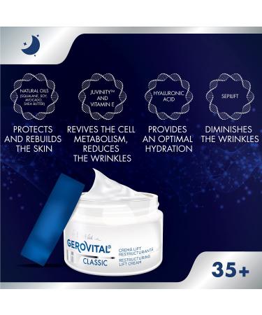 GEROVITAL CLASSIC Night Cream - Restructuring Lifting Face Cream with Hyaluronic Acid & Vitamin E | Anti-Aging Moisturizer for Wrinkles - 50 ml - Buy Online on GoSupps.com