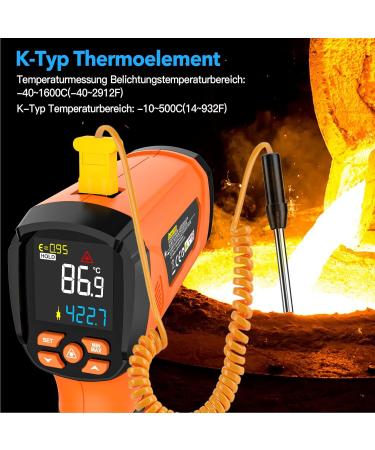 Infrared Thermometer Mestek -40 C to 1600 C | Digital Laser Temp Gun with K-Probe | Touchless LCD Alarm | Adjustable Emission - Ideal for Kitchen & Industrial Use - Buy Online on GoSupps.com