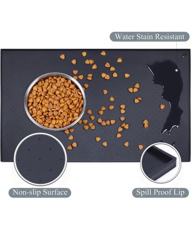 Vivaglory Waterproof Non-Slip Pet Food Mat 24x16 - Anti-Mess Raised Edge Dog Bowl Mat - Food Grade Silicone - Black - Buy Online on GoSupps.com