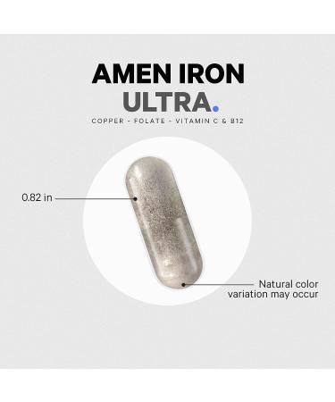 Amen Iron Ultra Supplement 65mg + Copper Folate Vitamin C & B12 - 2-Month Supply | Non-GMO Iron Pills with Folic Acid | 60 Capsules - Buy Online on GoSupps.com