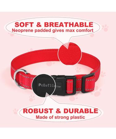 PCOTLLAR Padded Reflective Dog Collar - Adjustable Soft Neoprene for Small & Large Dogs (50-60cm) - Durable Red Dog Collars for All Breeds - Buy Online on GoSupps.com