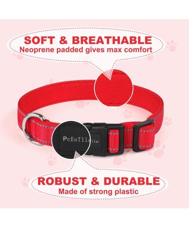 PCOTLLAR Adjustable Padded Reflective Dog Collar for Small & Large Dogs - Soft Neoprene Red (30-40cm) - Buy Online on GoSupps.com