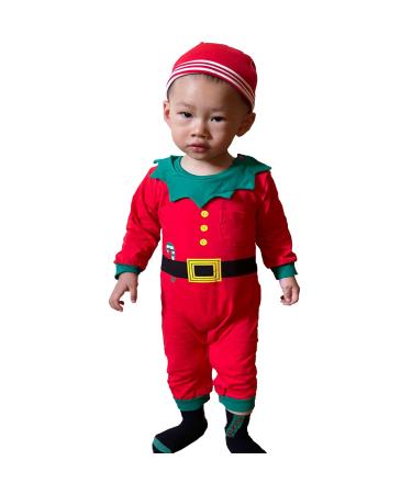 LIKPOJA Newborn Baby First Christmas Elf Outfit One-Pieces Baby Christmas Dress Up Santa Costume with Elf Hat for Toddler Baby Girls and Baby Boys 6-9 Months Green Elf Romper O