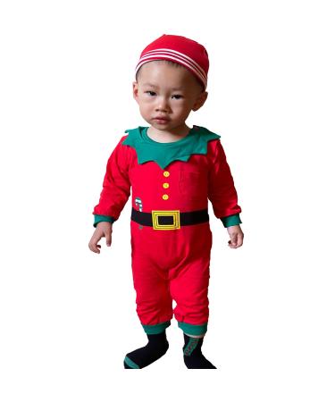 LIKPOJA Newborn Baby First Christmas Elf Outfit One-Pieces Baby Christmas Dress Up Santa Costume with Elf Hat for Toddler Baby Girls and Baby Boys 0-3 Months Green Elf Romper O