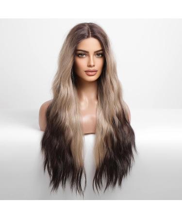 Blonde Unicorn Long Wavy Lace Front Wig for Women - Three Part Ombre Middle Part Wig - Buy Online on GoSupps.com
