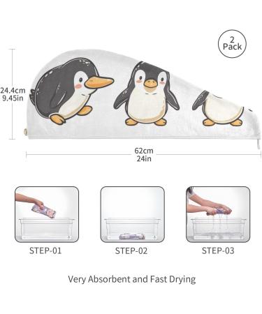 Lovely Penguins Hair Towel 2 Pack | Super Absorbent Quick Dry Hair Turbans for Women & Girls - Buy Online on GoSupps.com