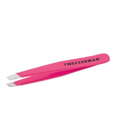 Tweezerman Stainless Steel Mini Slant Tweezer Neon Pink 1 Count Flamingo Pink