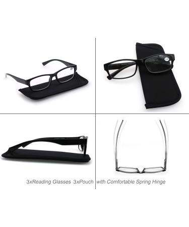 3 Pack Reading Glasses +3.00 for Men & Women | High Quality Rectangular Readers | Comfortable Vision Aid - Black - Buy Online on GoSupps.com