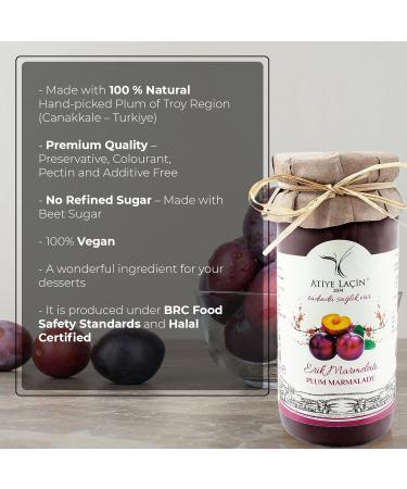 ATIYE LACIN Plum Marmalade (Erik Marmelati) | Made by 100% Natural Hand-picked Plum | Preservative Colorant Thickener Additive Free | No Refined Sugar Made by Beet Sugar | 100% Vegan | 250 gr - Buy Online on GoSupps.com