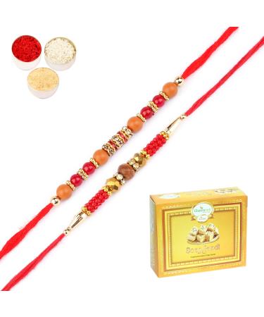 Ghasitaram Gifts Rakhi for Brother Rakhis Online - Set of 2- Nbh-226 and 6945 Rakhi Thread with 400 GMS of Soan Papdi