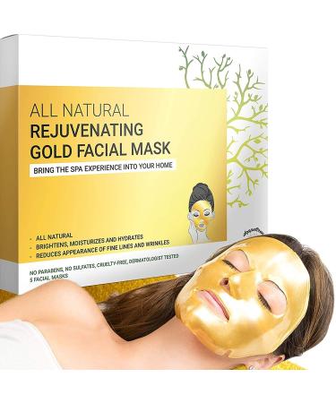 Doppeltree Gold Facial Mask - Premium Hydrogel Sheet Face Masks for Skin Care & Beauty  Hydrating & Anti Aging - Facemask with Collagen  Hyaluronic Acid & 24k Nano Gold - Formulated in San Francisco