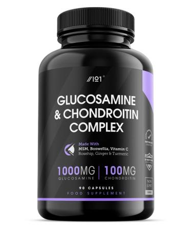 Glucosamine & Chondroitin Complex - with MSM Boswellia Rosehip Ginger & Turmeric - Made from Pasture Raised Grass-Fed Bovine - Non-GMO 90 Capsules 90 Count (Pack of 1)