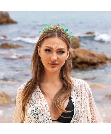 Green Quartz Crown Tiara Headband | Gold Leaf Woodland Fairy Hairband - Buy Online on GoSupps.com