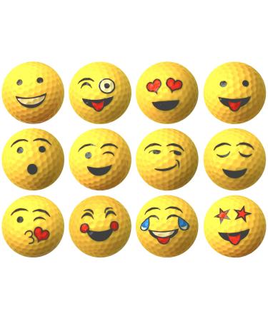 Yellow Emoji High-Visibility Distance Golf Ball Set of 12 for Course Play, Practice, Gifts, and More (One Dozen)