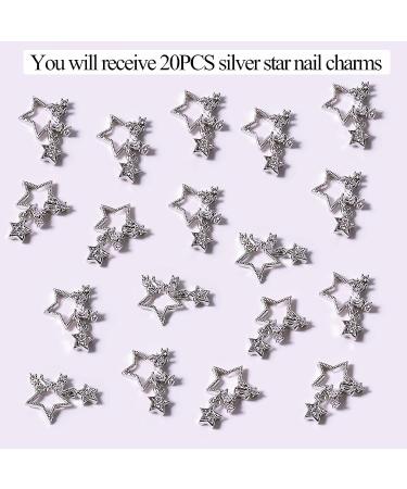 20PCS Silver Star Nail Charms | 3D Alloy Nail Gems for Women DIY Nails Decoration - Buy Online on GoSupps.com