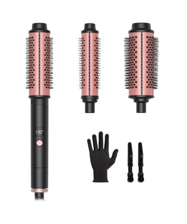 Thermal Curling Iron Brush: 3 in 1 Curling Brush Set Instant Heat Up Thermal Heated Round Brush Hair Curler 3 Interchangeable Ceramic Curling Wands Digital Display 1.18 1.5 1.77 Inch