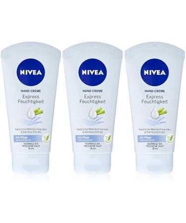 NIVEA Express Moisturizing Hand Cream with Bamboo Extract & Natural Marine Minerals Fast Absorbing 3 x 75ml Pack of 3