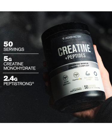 Jacked Factory Creatine + Peptides - Creatine Monohydrate and PeptiStrong Peptides for Muscle Growth and Reduced Muscle Breakdown - Unflavored - 50 Servings - Buy Online on GoSupps.com