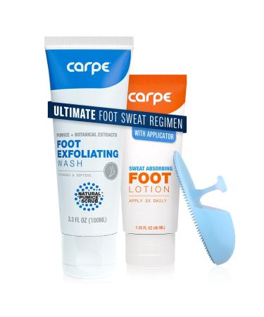 Carpe Sweat Absorbing Foot Lotion & Foot Exfoliating Scrub Regimen - A Total Solution for Sweaty Smelly Feet