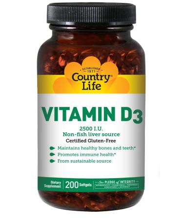 Country Life Vitamin D3 25 mcg (1000 I.U.) 200 Softgels - Buy Online on GoSupps.com