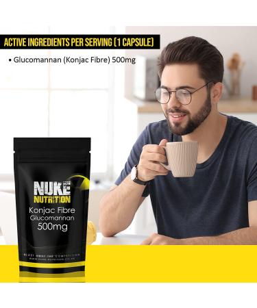 Nuke Nutrition Glucomannan Capsules - 180 Capsules - High Fibre Supplement for Healthy Cholesterol - Konjac Fibre - 1 Pack - Buy Online on GoSupps.com