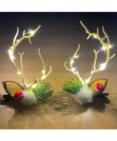 Prosy LED Christmas Glowing Hairpin Floral Hair Clips Light up Elk Antlers Feathers Berry Pine Cones Headdress Party Decorative for Women Girls (A-Yellow) - Buy Online on GoSupps.com