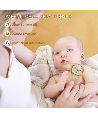 Youuys Wooden Lion Baby Rattle Teething Ring for Brain Development - Cute Woodland Animal Toy for Newborns - Buy Online on GoSupps.com