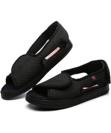 DXDUI Diabetic Flat Shoes - Breathable Mesh, Wear-Resistant Sole, Wide Adjustable Fit for Deformed Feet - Black (Size 46) - Buy Online on GoSupps.com