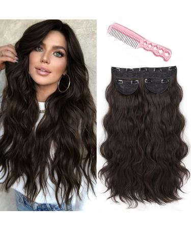 DeeThens Dark Brown Hair Extensions Wavy Hair Extensions for Women Clip in Thick Synthetic Hair Extensions Full Head Invisible 3pcs (20 Inch, Dark Brown) 20 Inch Dark Brown